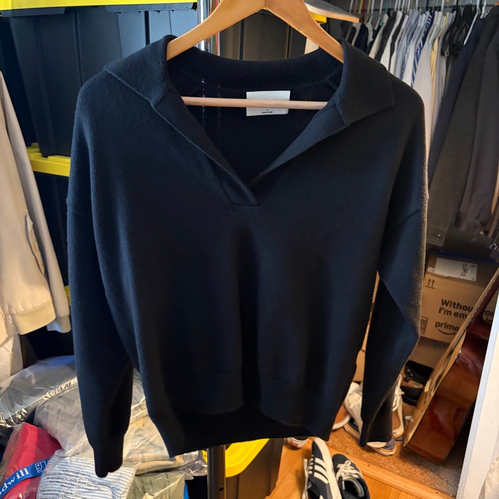 Aritzia Wilfred Clara Merino Wool Polo Sweater Women Size S Black
